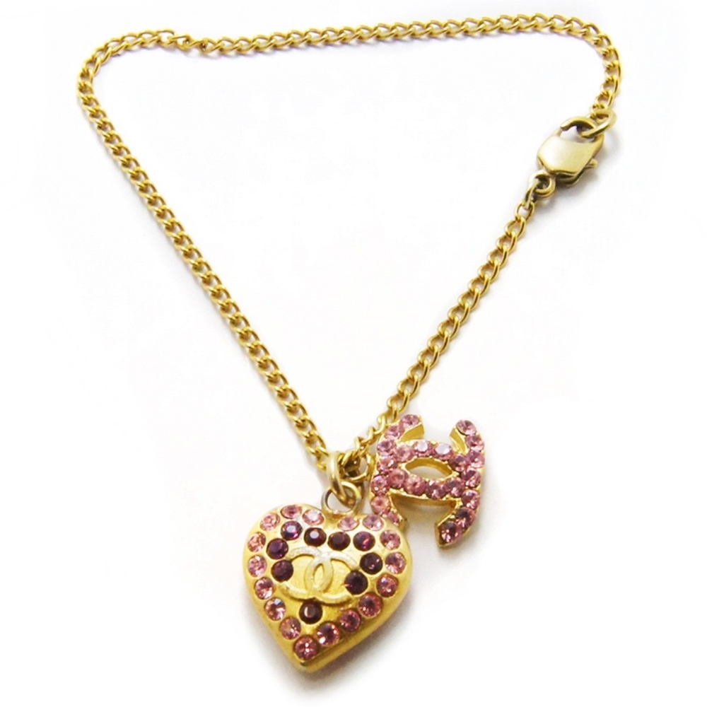 Chanel Gold bracelet with Cc +heart pink crystals